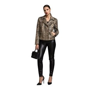 Chico’s Snake Print Metallic Moto Jacket Edgy Glam Rock Chic Size 2